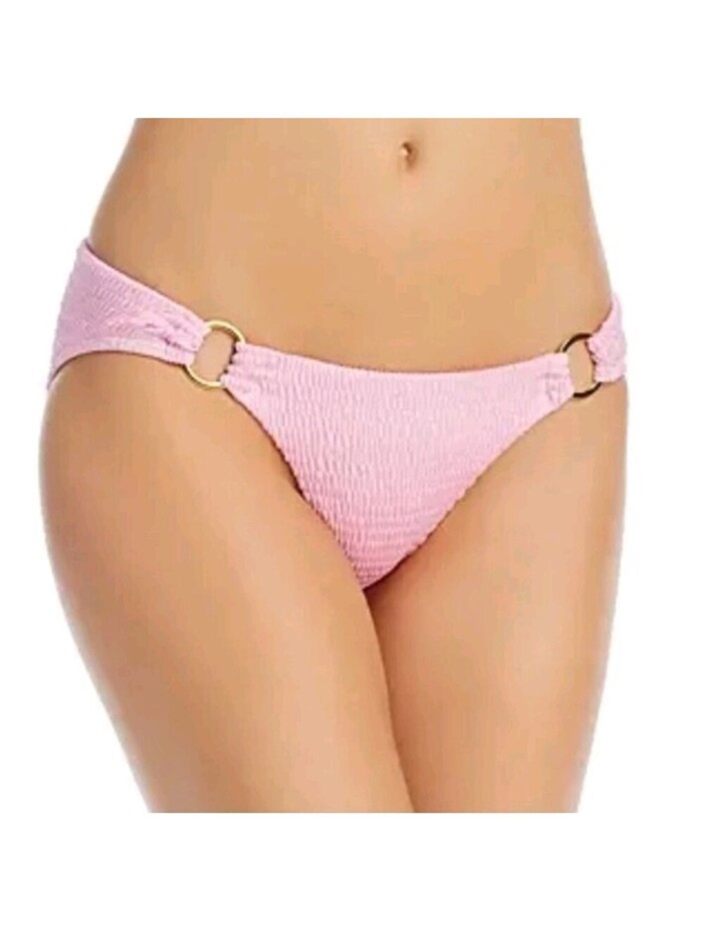 NWT AQUA Swim Pink Textured Gold Color Ring Sides Bikini Swim Bottom Size Large